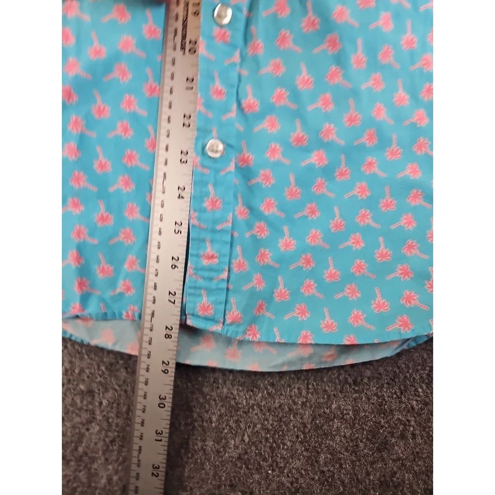 Vineyard Vines Mens L Slim Fit Whale Shirt Blue Pink PalmTrees Short Sleeve 1392 - Picture 7 of 13